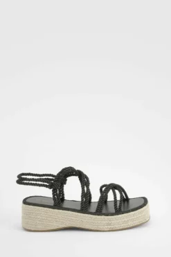 Sandals*boohoo Rope Detail Flatform Sandal black