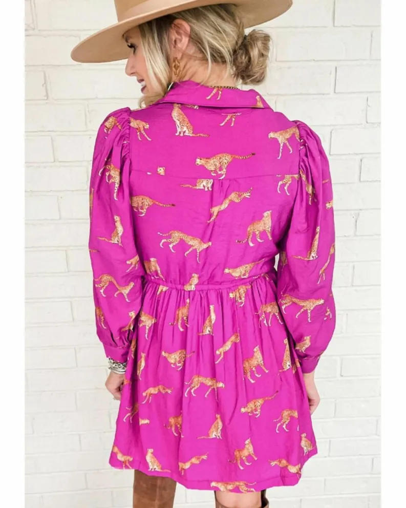 Shirt Dresses*Azura Exchange Cheetah Print Drawstring Tunic Shirt Dress Rose