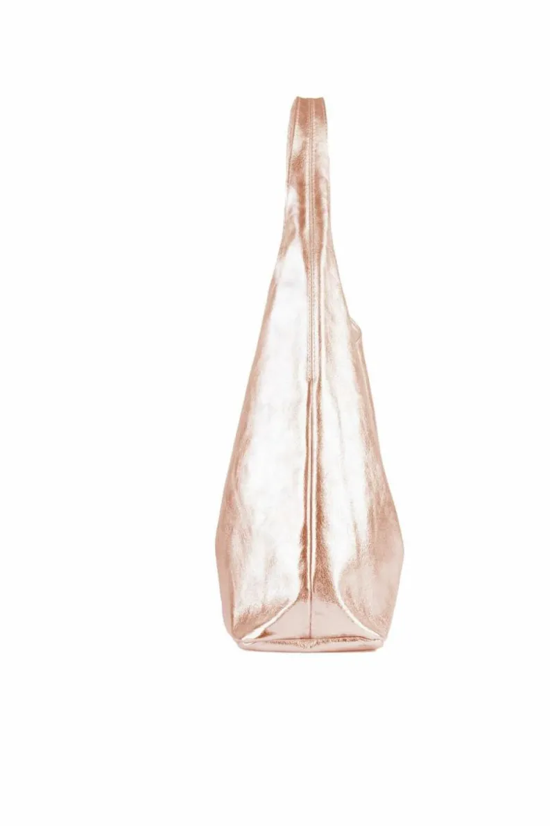 Shoulder Bags*Sostter Rose Gold Metallic Leather Hobo Shoulder Bag| Black