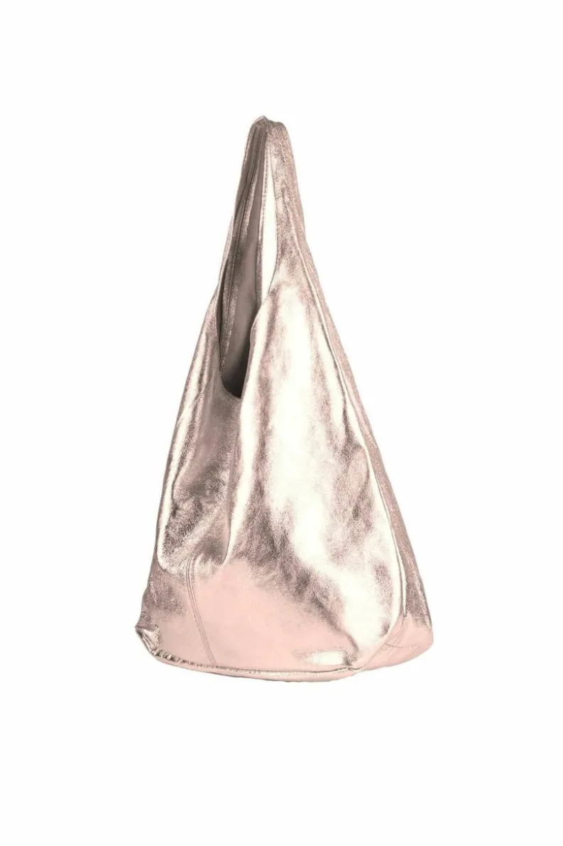 Shoulder Bags*Sostter Rose Gold Metallic Leather Hobo Shoulder Bag| Black