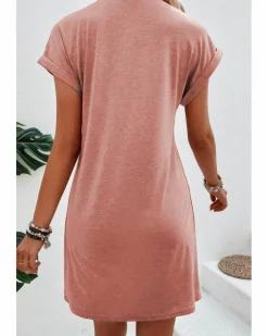 T-Shirt Dresses|Shirt Dresses*Azura Exchange Rose Pink Center Seam Rolled Cuffs T-shirt Dress Multi