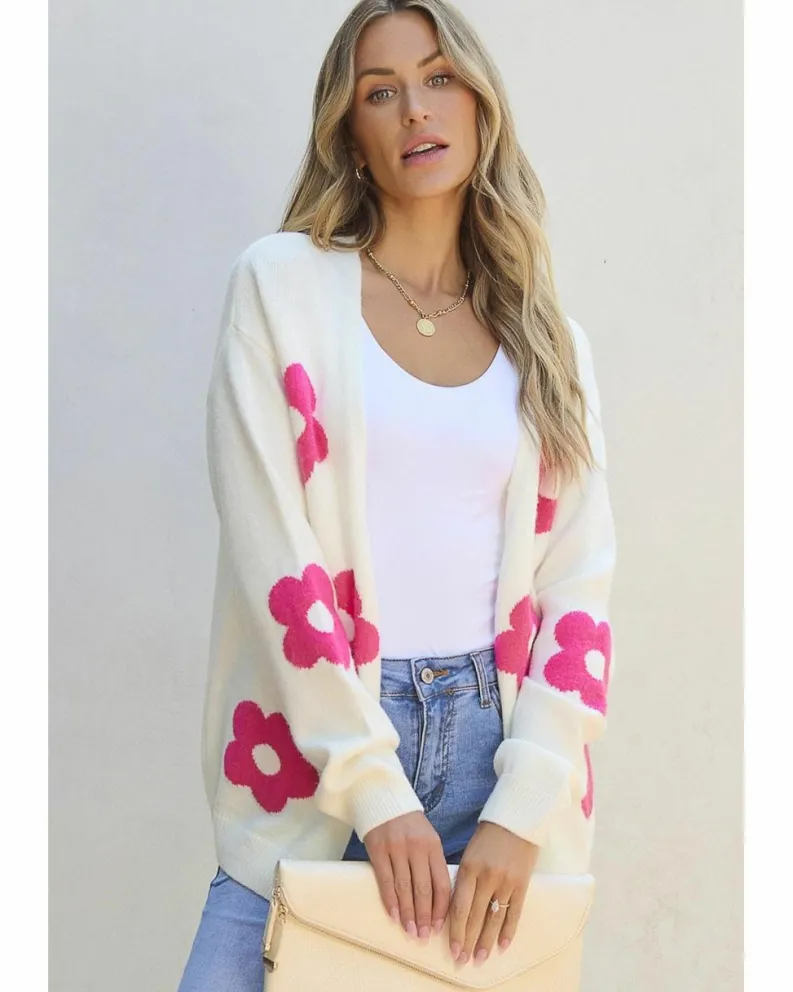 Cardigans*Azura Exchange Rose Flower Pattern Open Front Cardigan Red