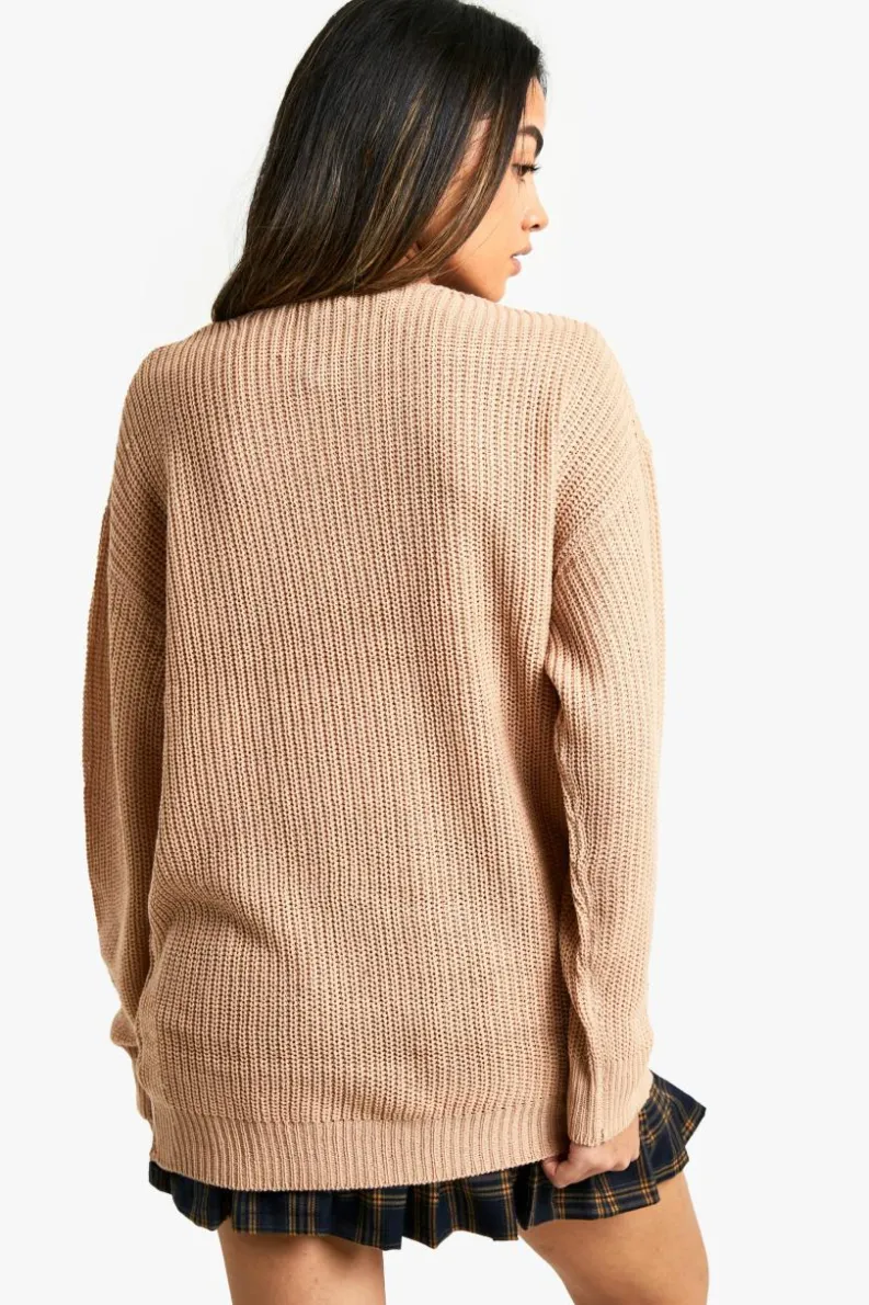 Oversized Jumpers|Jumpers*boohoo V Neck Oversized Jumper rose
