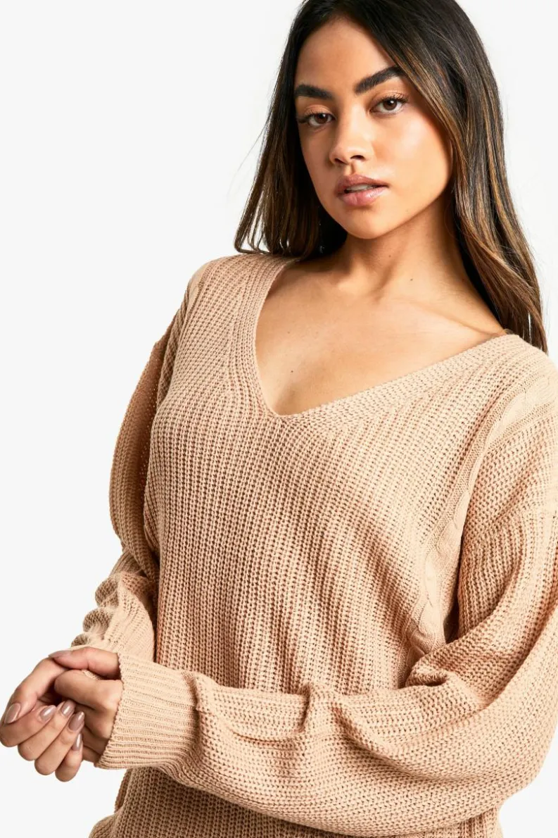Oversized Jumpers|Jumpers*boohoo V Neck Oversized Jumper rose