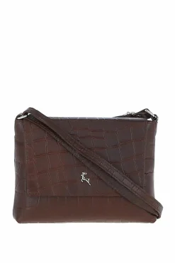 Shoulder Bags*Ashwood Leather Rosea' Flap Over Croc Print Real Leather Shoulder Bag Maroon