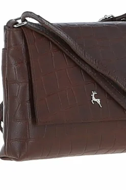 Shoulder Bags*Ashwood Leather Rosea' Flap Over Croc Print Real Leather Shoulder Bag Maroon