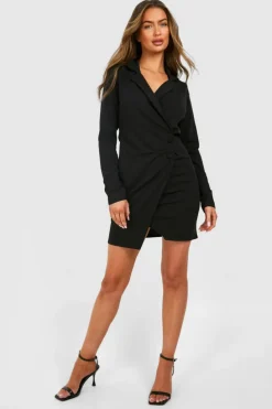 Blazer Dresses*boohoo Rouched Front Blazer Dress black