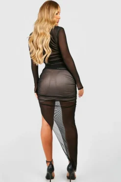 Maxi Dresses|Long Sleeve Dresses*boohoo Rouched Mesh Corset Maxi Dress black