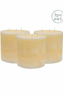 Candles & Diffusers|Candles*Nicola Spring Round 3 Wick Vanilla Pillar Candles - 130 Hours - - Pack of 3 Cream