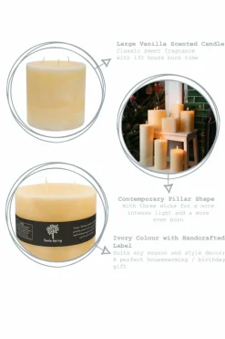 Candles & Diffusers|Candles*Nicola Spring Round 3 Wick Vanilla Pillar Candle - 130 Hours - Ivory