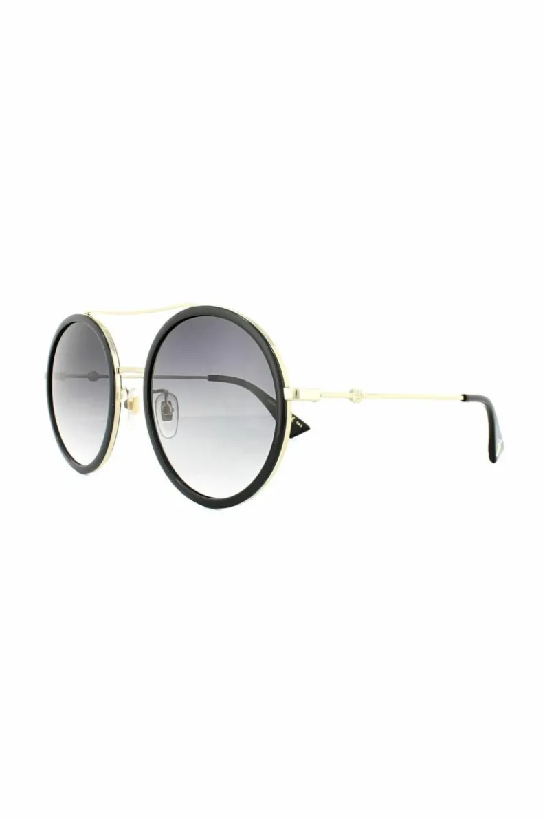 Sunglasses*Gucci Round Gold Grey Gradient Sunglasses Black