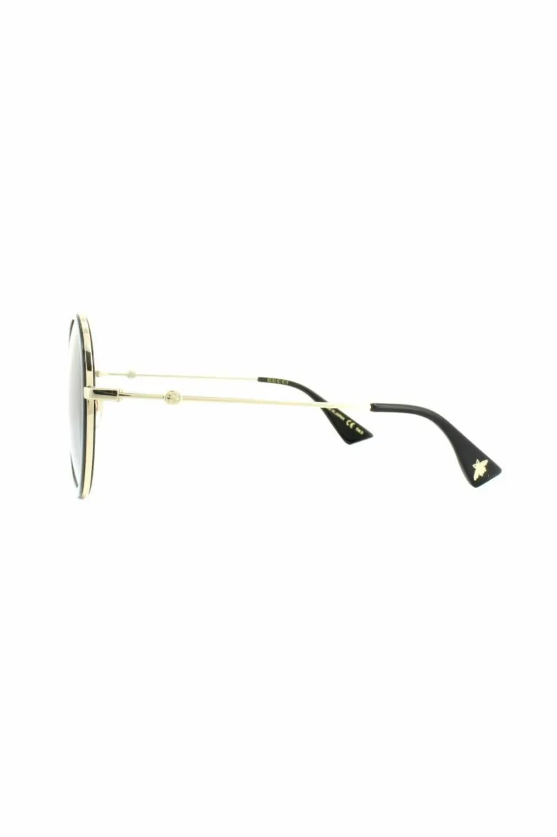 Sunglasses*Gucci Round Gold Grey Gradient Sunglasses Black