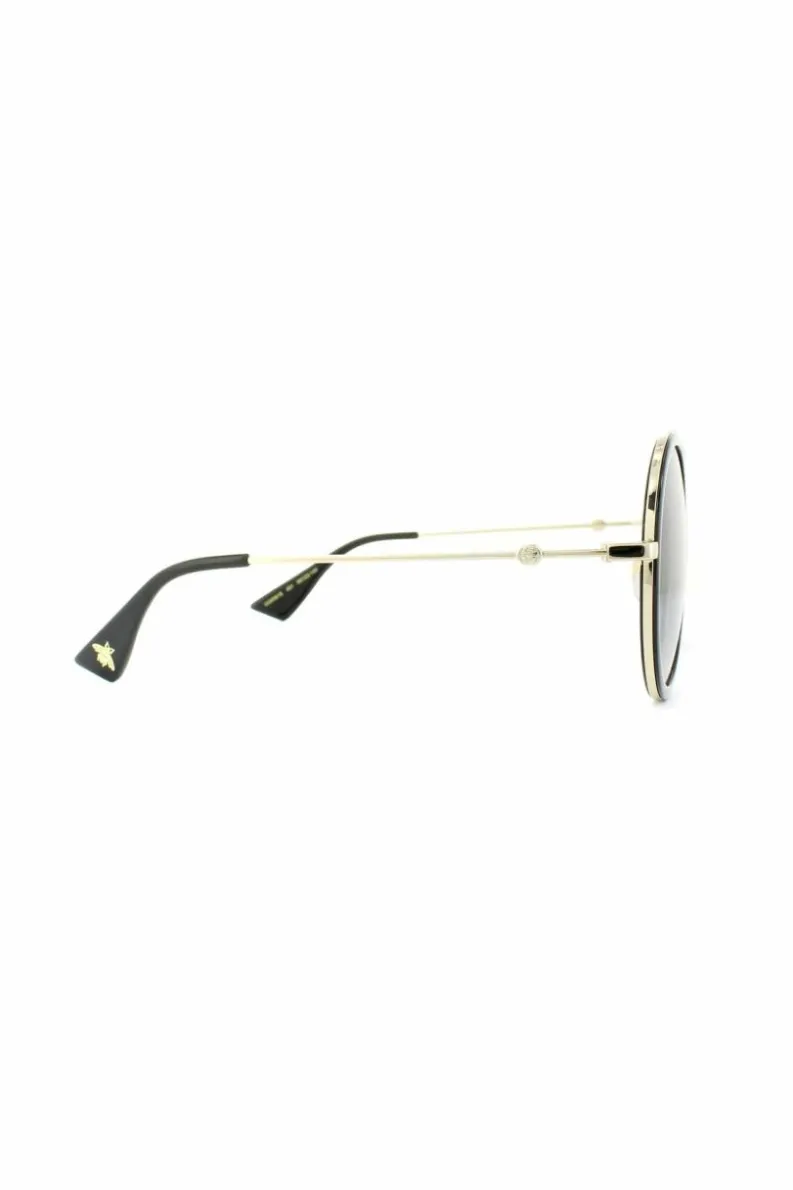 Sunglasses*Gucci Round Gold Grey Gradient Sunglasses Black