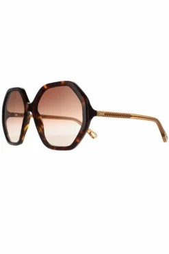 Sunglasses*Chloe Round Dark Havana and Crystal Gradient CH0008S Esther Brown
