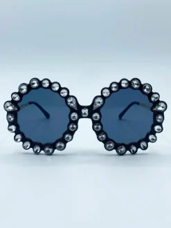 Sunglasses*SVNX Round Floral Gem Novelty Sunglasses in Black
