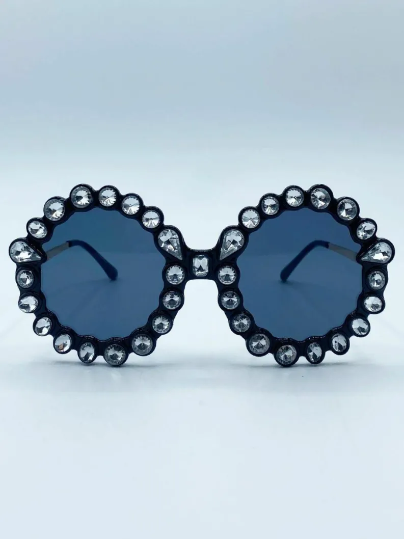 Sunglasses*SVNX Round Floral Gem Novelty Sunglasses in Black