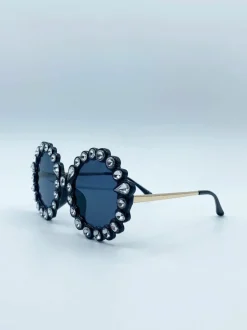 Sunglasses*SVNX Round Floral Gem Novelty Sunglasses in Black