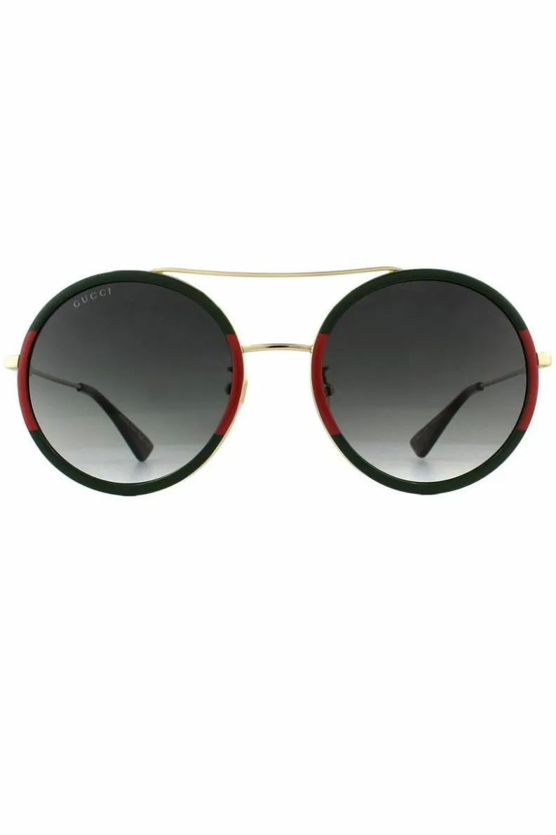 Sunglasses*Gucci Round Gold and Red Gradient Sunglasses Green