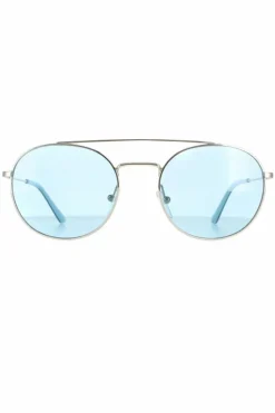 Sunglasses*CALVIN KLEIN Round Nickel Solid Light Blue CK18116S Silver