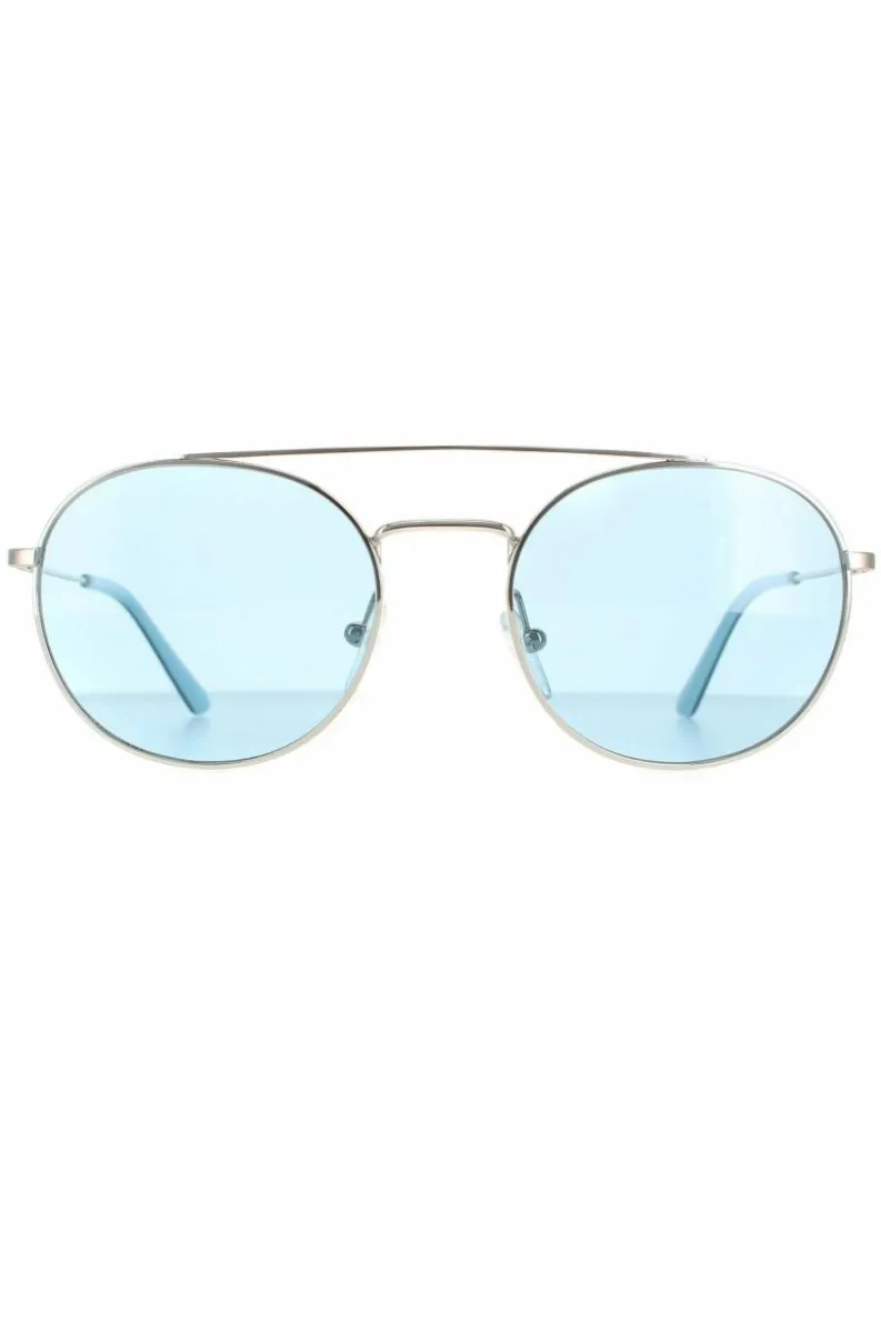 Sunglasses*CALVIN KLEIN Round Nickel Solid Light Blue CK18116S Silver