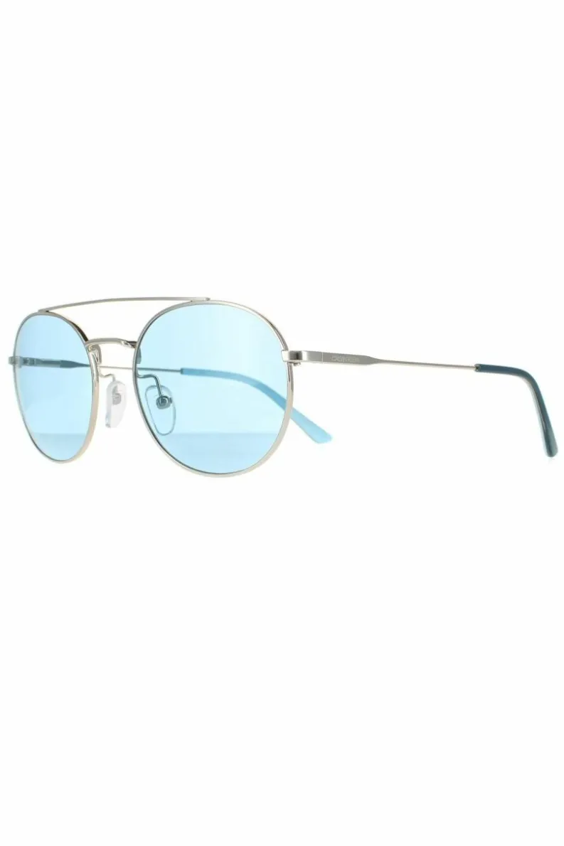Sunglasses*CALVIN KLEIN Round Nickel Solid Light Blue CK18116S Silver