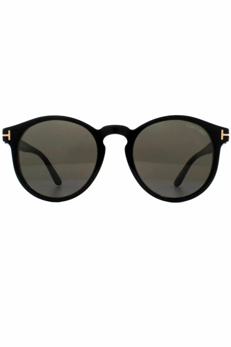 Sunglasses*Tom Ford Round Shiny Grey Smoke Sunglasses Black