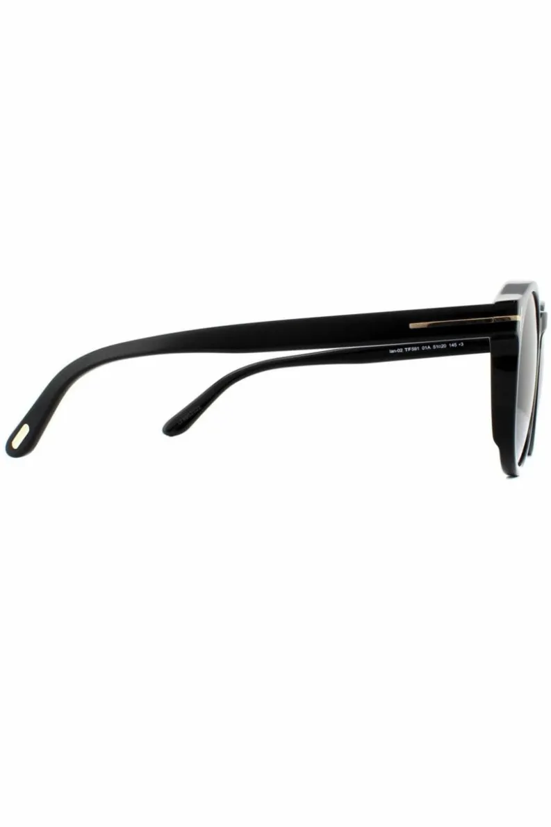 Sunglasses*Tom Ford Round Shiny Grey Smoke Sunglasses Black