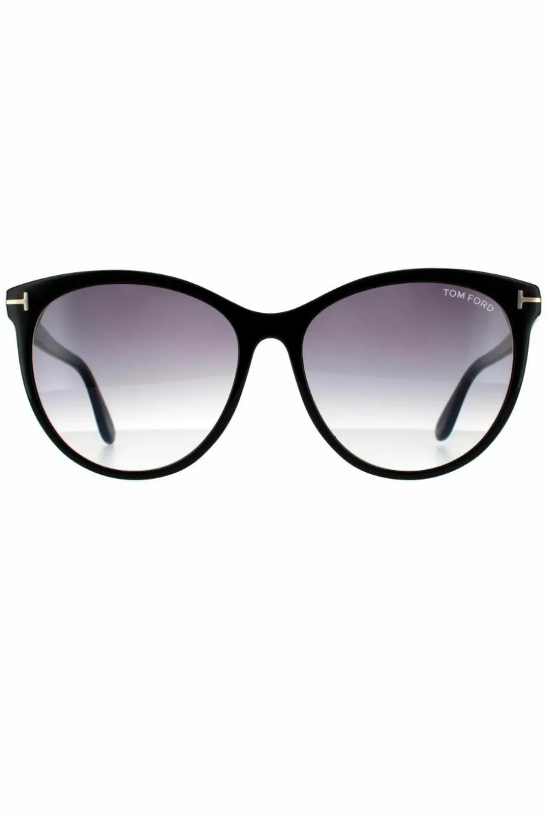 Sunglasses*Tom Ford Round Shiny Smoke Grey Gradient Sunglasses Black