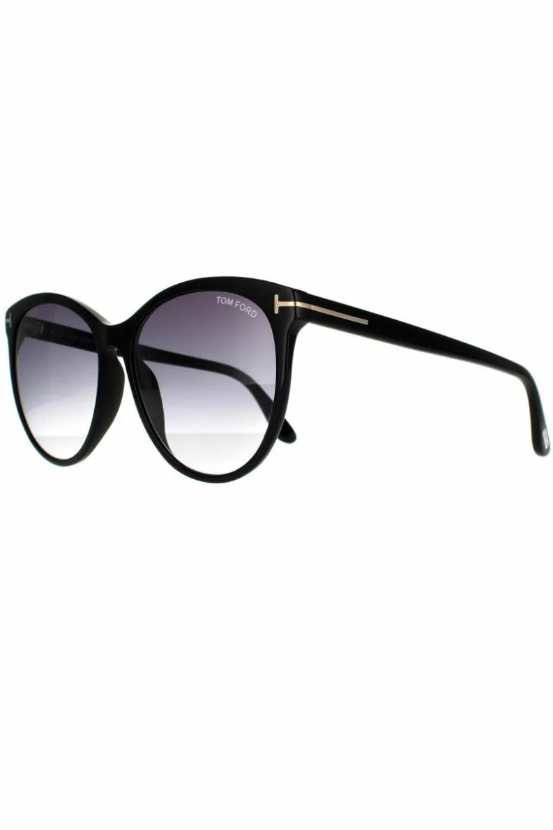 Sunglasses*Tom Ford Round Shiny Smoke Grey Gradient Sunglasses Black