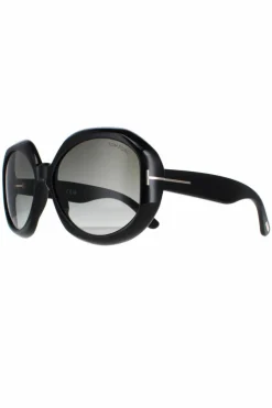 Sunglasses*Tom Ford Round Shiny Smoke Gradient Georgia 02 FT1011 Black