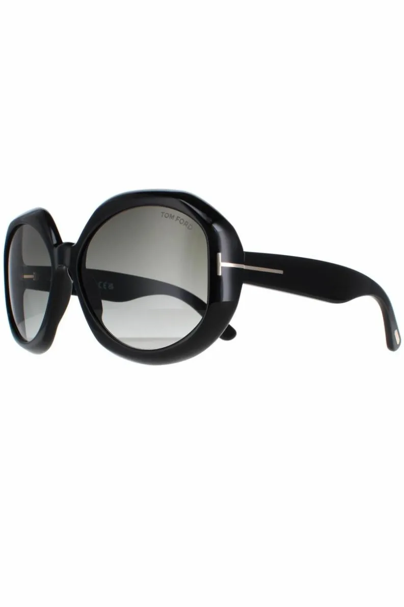 Sunglasses*Tom Ford Round Shiny Smoke Gradient Georgia 02 FT1011 Black