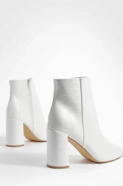 Heels|Heeled Boots*boohoo Round Toe Block Heel Ankle Boots white