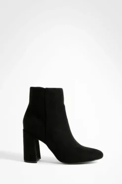 Heels|Heeled Boots*boohoo Round Toe Block Heel Faux Suede Ankle Boots black