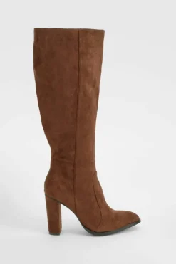 Over The Knee Boots|Knee High Boots*boohoo Round Toe Knee High Boots chocolate