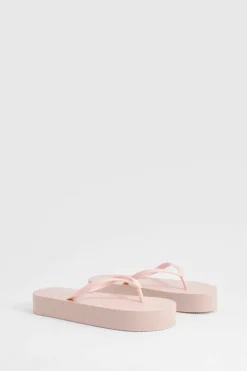 Sandals*boohoo Round Toe Platform Flip Flops baby pink