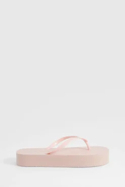 Sandals*boohoo Round Toe Platform Flip Flops baby pink