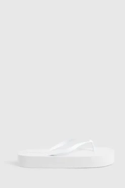Sandals*boohoo Round Toe Platform Flip Flops white