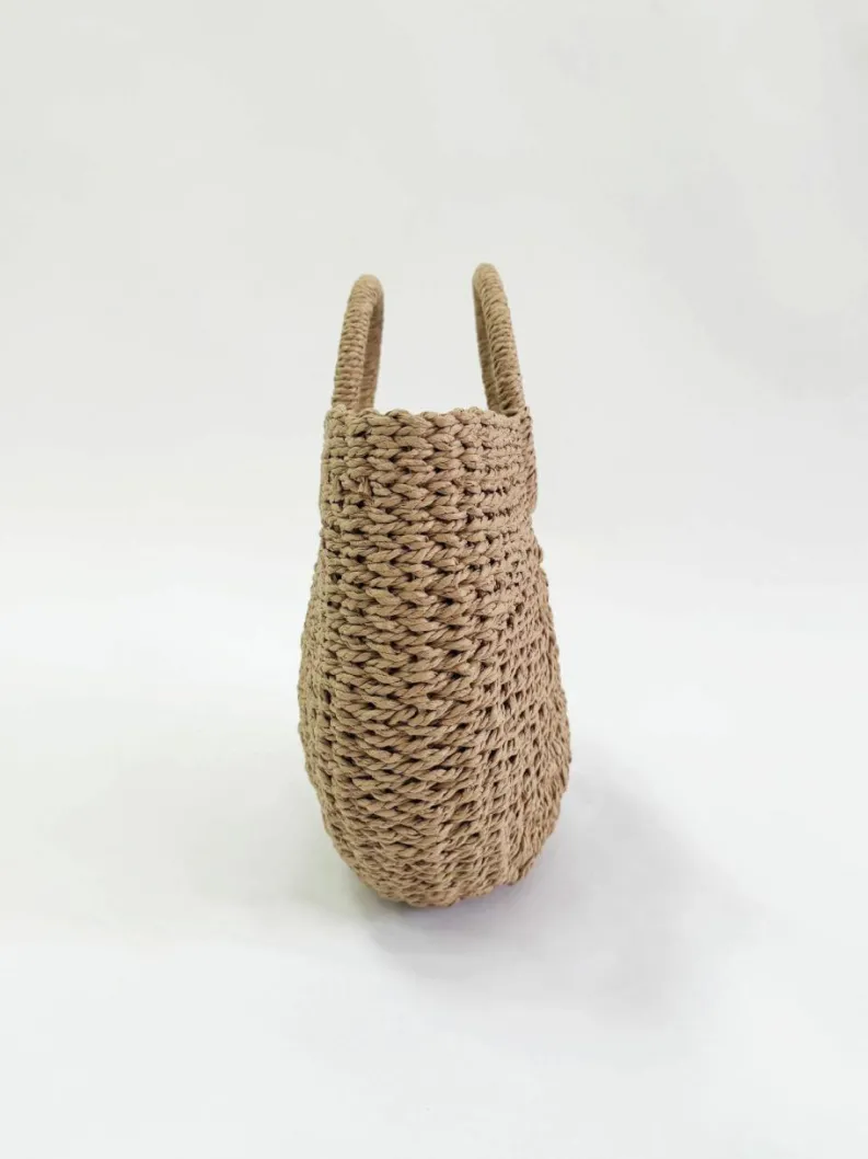 Woven Bags*SVNX Round Woven Straw Holdall With Circular Handle Brown