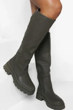 Over The Knee Boots|Knee High Boots*boohoo Rubber Knee High Boots khaki