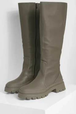 Over The Knee Boots|Knee High Boots*boohoo Rubber Knee High Boots khaki