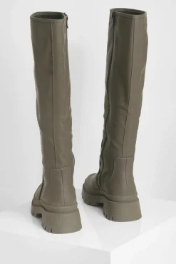 Over The Knee Boots|Knee High Boots*boohoo Rubber Knee High Boots khaki