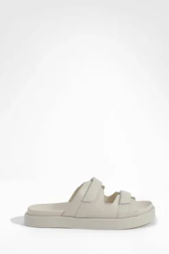 Sandals*boohoo Rubberised Pu Dad Sliders ecru