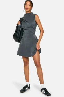 A Line Dresses*boohoo Ruched A Line Mini Dress grey