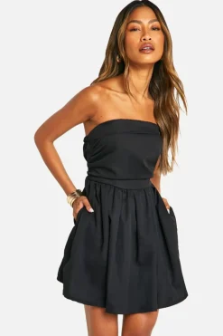 Smock Dresses*boohoo Ruched Bandeau Mini Dress black
