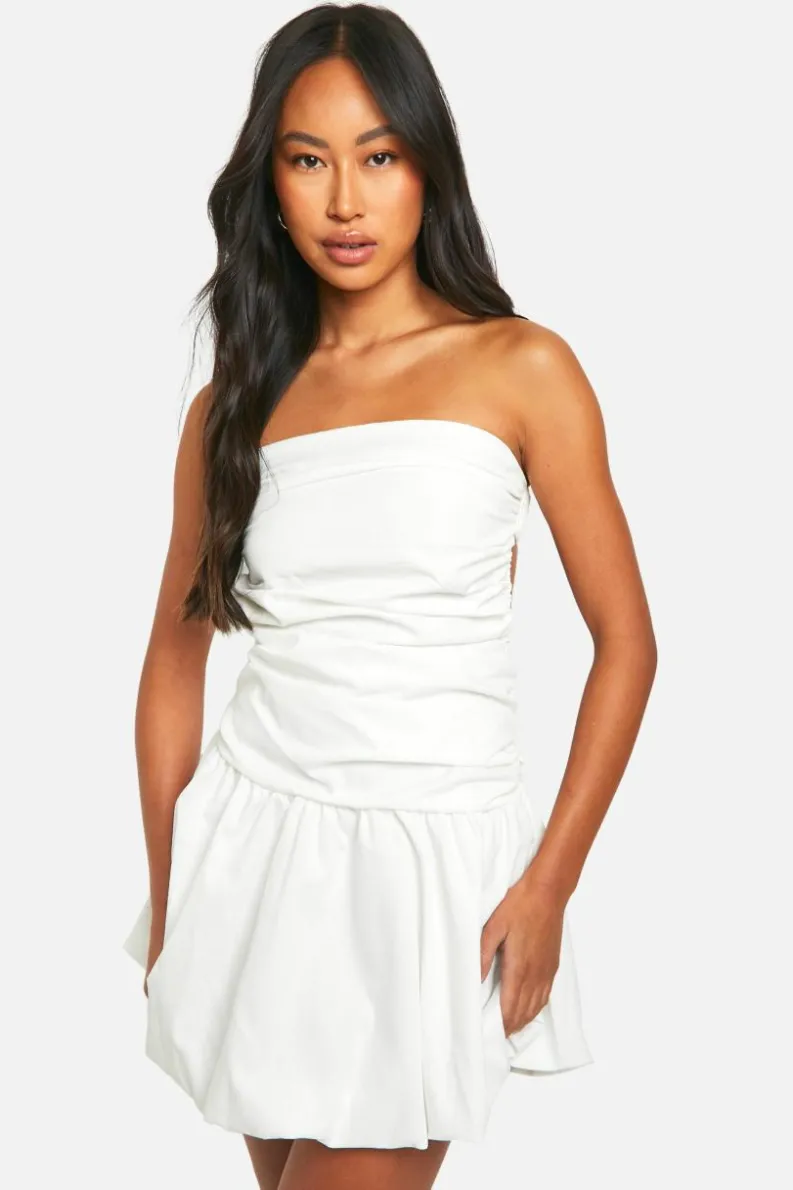 Smock Dresses*boohoo Ruched Bandeau Open Back Mini Dress white