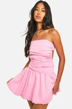 Smock Dresses*boohoo Ruched Bandeau Open Back Mini Dress pink