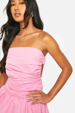 Smock Dresses*boohoo Ruched Bandeau Open Back Mini Dress pink