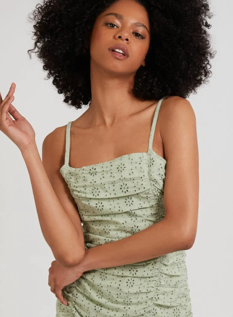 Cami Dresses*Pink Vanilla Ruched Broderie Cami Mini Dress Green