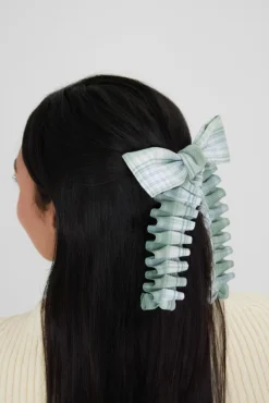 Hair Accessories*My Accessories London Ruched Check Bow Green