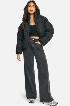 Up To 80% Off Winter Warmers|Puffer Jackets*boohoo Ruched Detail Puffer Jacket black